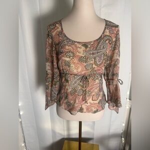 Mudd Boho Sheer Paisley Bell Sleeve Blouse Women’s Medium Y2K Festival Top